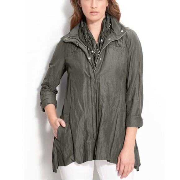 Eileen Fisher Rumpled Metallic Cotton Hooded Jacket Small - Picture 1 of 11